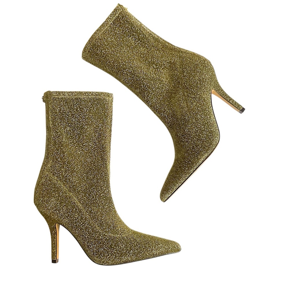 Marc Fisher LTD Breezy Gold Glitter Boots Size 6M Sock Style Back Heel Zip